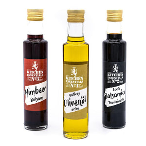 
            
                Load image into Gallery viewer, No1, No2 &amp;amp; No3 KITCHEN ESSENTIALS - Natives Olivenöl, Aceto Balsamico &amp;amp; Himbeer Balsam
            
        